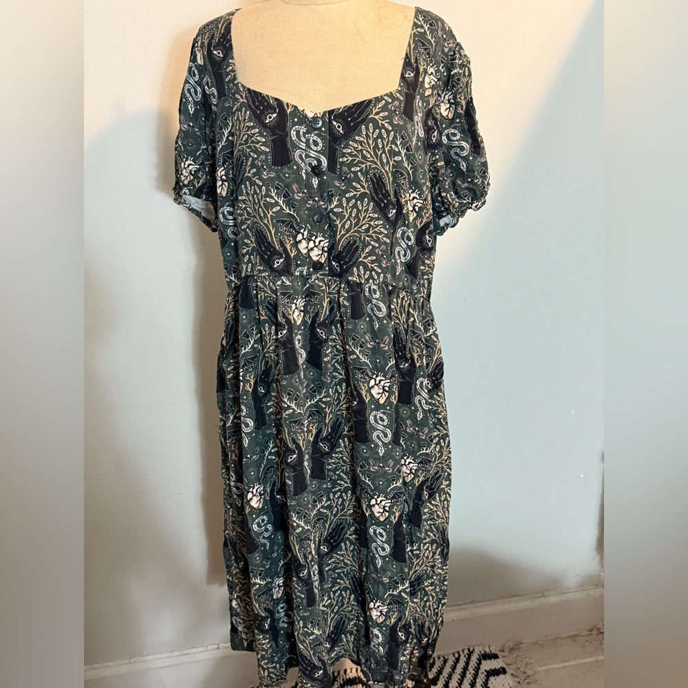 Disturbia Dark Green Floral Midi Dress